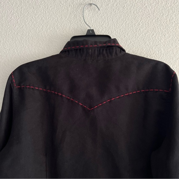 Levis Womens Faux Suede Western Pearl Snap Button Up Shirt Red Stitch Equestrian - Picture 7 of 10